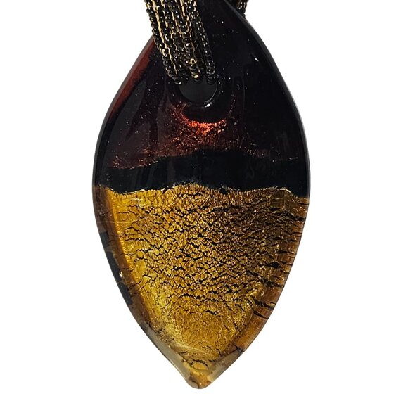 Vintage Murano Glass Necklace Gold Black Seed Beaded Chain Fashion Jewelry - Picture 2 of 8